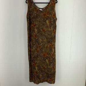 R&K Original Woman Vintage 90s Leopard Floral Maxi Dress 20W Grunge Boho Earthy